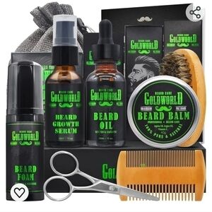 Goldworld Beard Growth & Care Kit Growth Oil, Beard Balm, Accessories Etc.. NWT